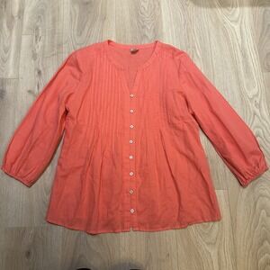 Talbots Blouse Sz 3 US‎ XL 100% Linen Pintuck Popover Coral Blouse Top. Coastal